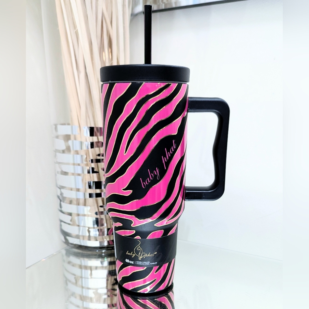 New BABY PHAT Pink Black Animal Striped 40oz TUMBLER Viral Tiktok